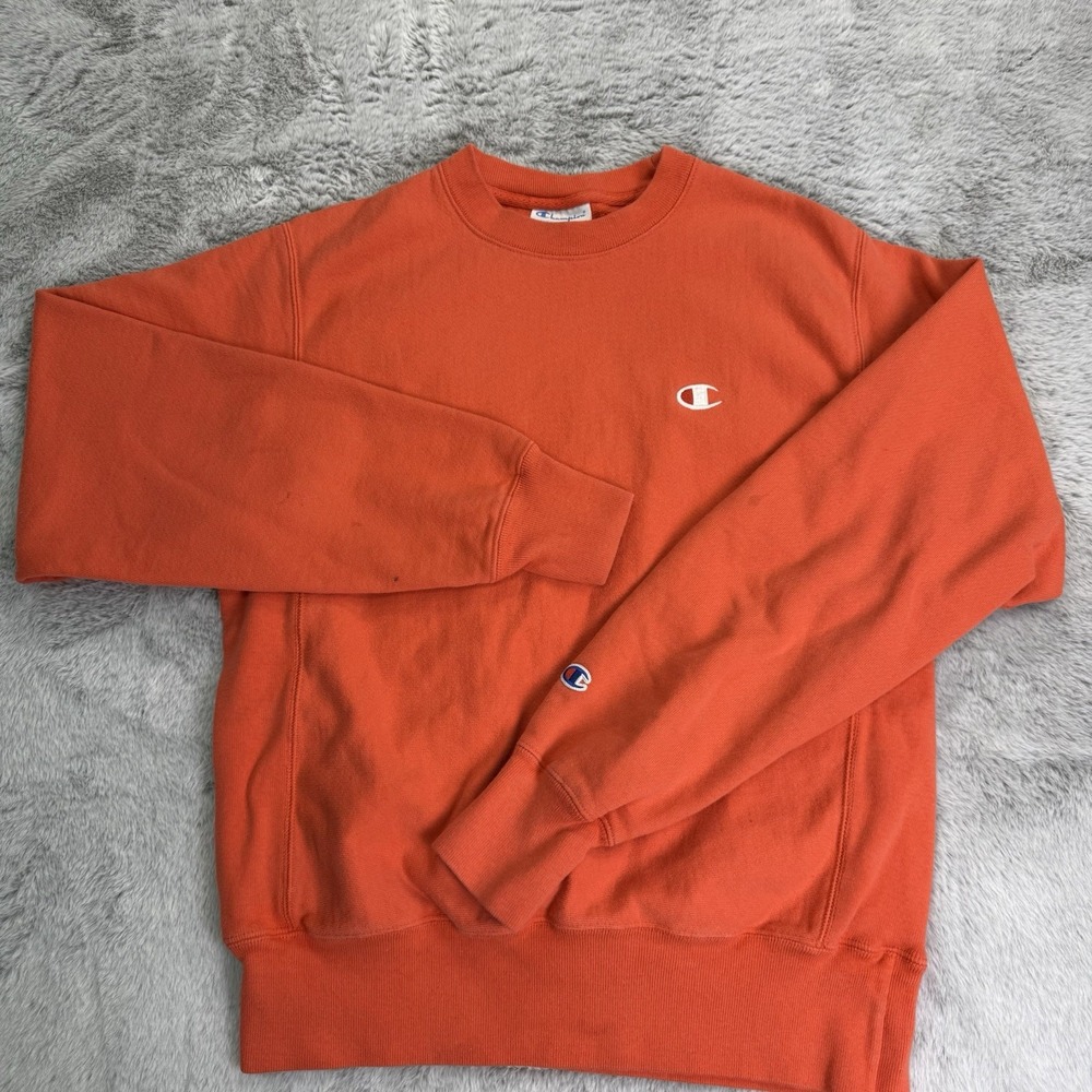 Champion Reverse Weave Sweatshirt Small Bright Orange Casual Logo Mens